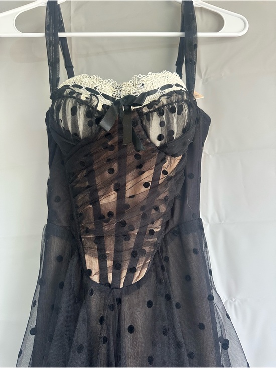 LaceMade Dresses & Skirts - NWT Dream Harbor Midnight Dress XS Black Polka Dot Tulle Corset Midi Dress $89